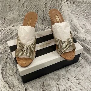 Aquazzura Gold Sandals with Woven Design for Casual Elegance